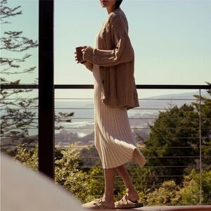 Quince Tan Cable Knit Cardigan